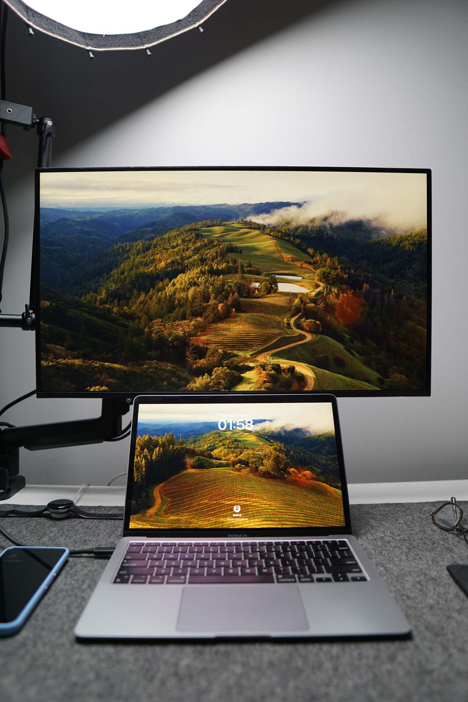 Close view of a workstation with keyboard and monitor